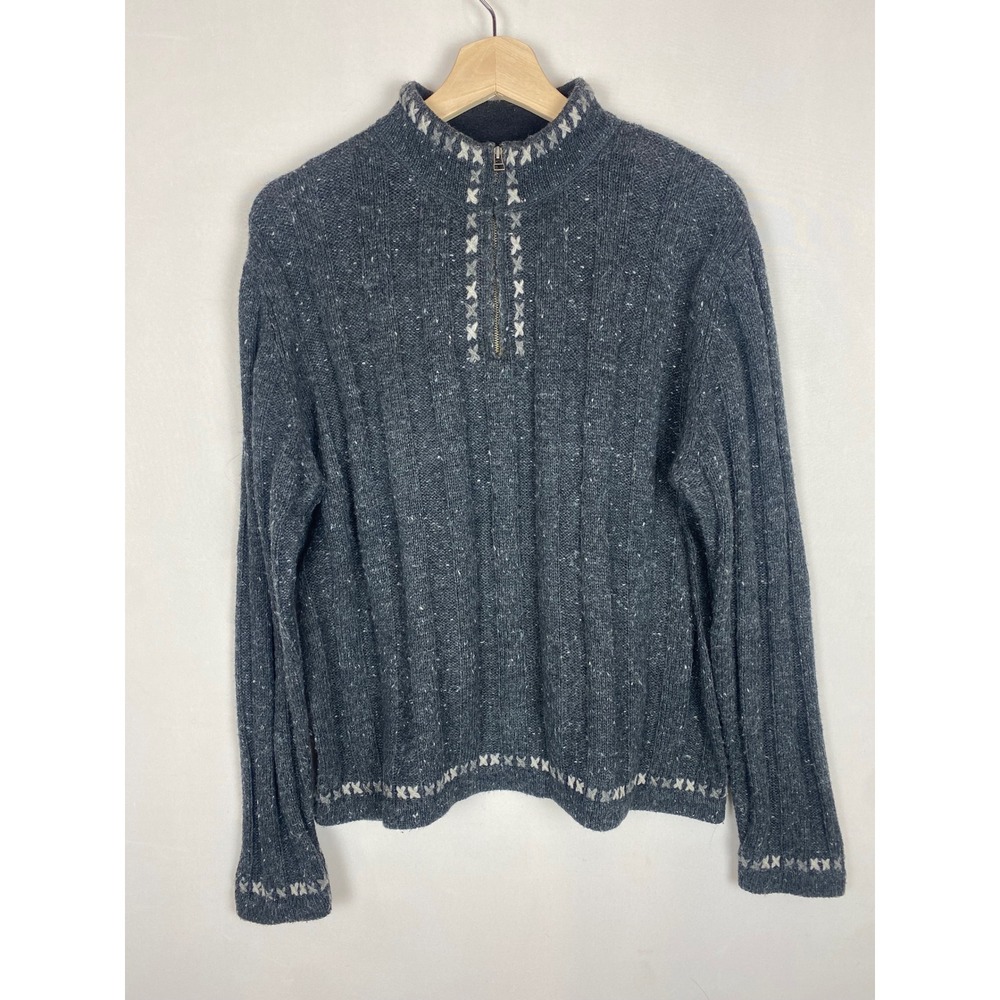 Vintage Woolrich Onyx Heather Gray Quarter Zip‎ Wool Blend Sweater Large